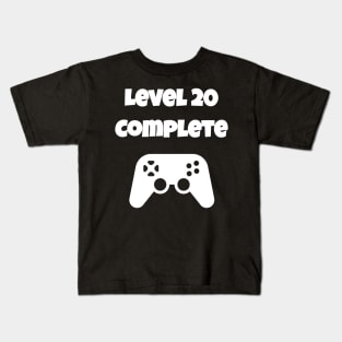 Level 20 Completed Video Gamer 20th Birthday Gift Kids T-Shirt